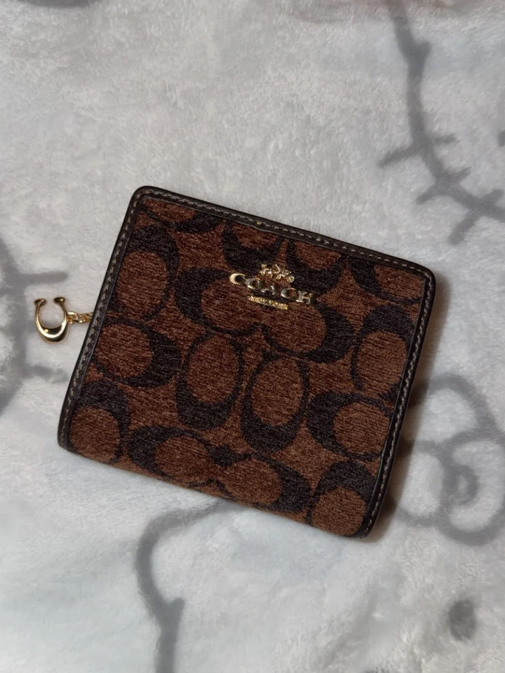 Coach Brown Signature Canvas Zip Card Holder with Gold Hardware